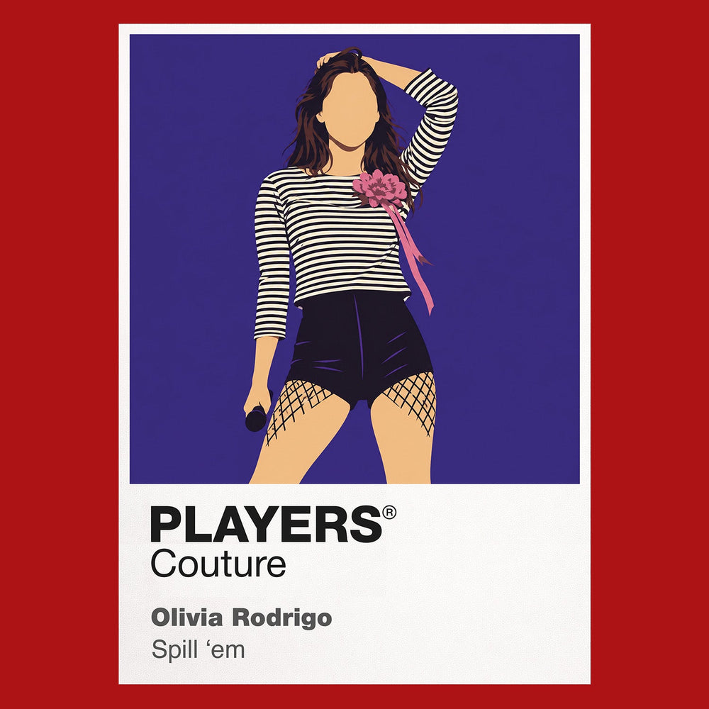 Olivia Rodrigo Olivia Rodrigo's purple-toned GUTS era and energetic pop-rock stage identity Icon Frame artwork in red