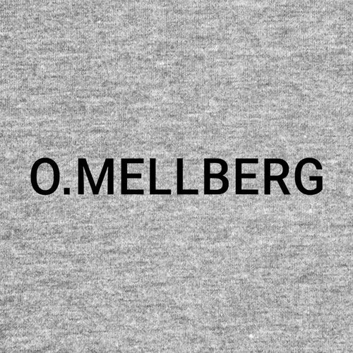 Olof Mellberg Logo Men's T-Shirt – grey close-up detail shot of the Olof Mellberg Players Couture logo design