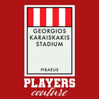 Olympiacos hoodie – red men's hoodie with white Olympiacos letters and Players Couture logo on the chest