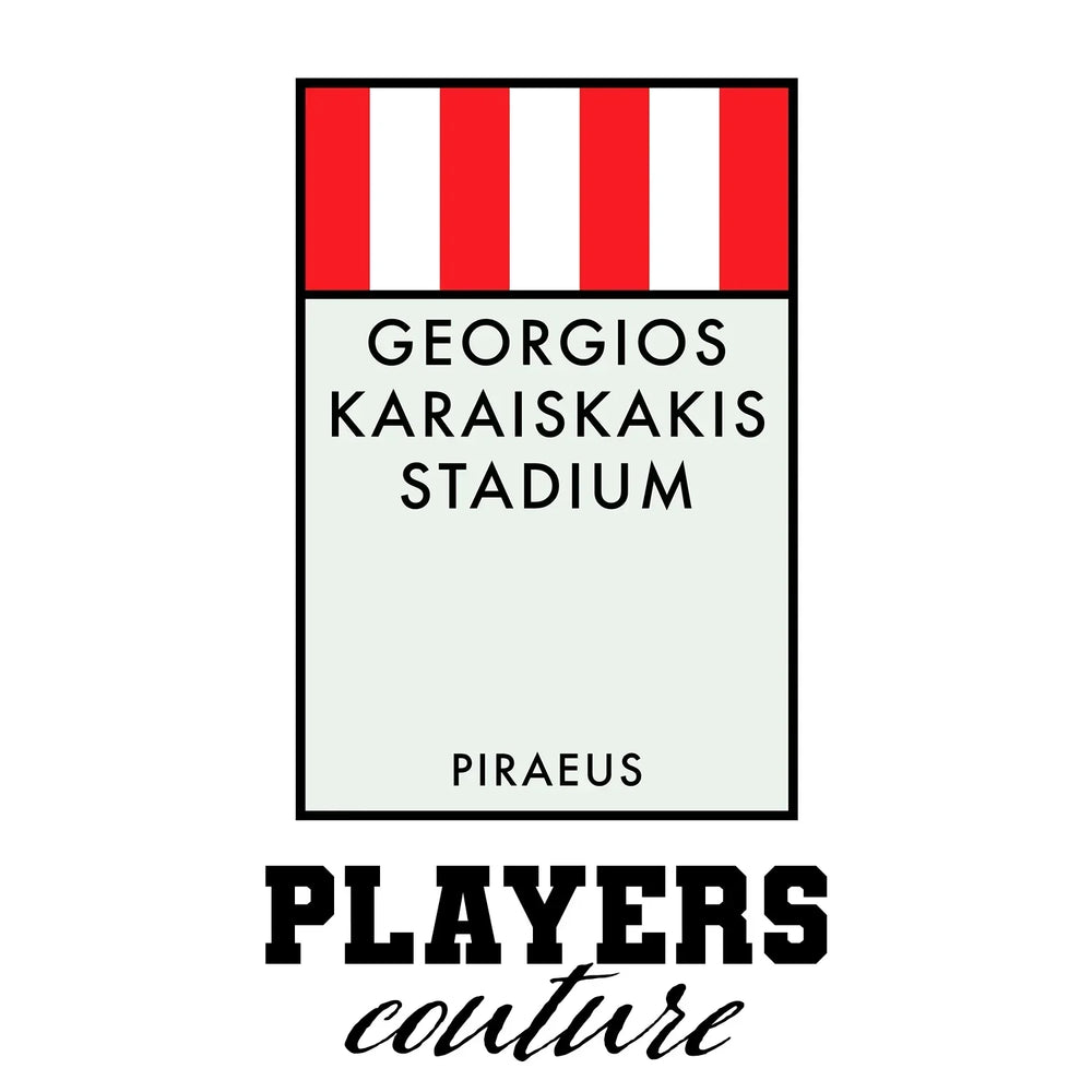 Olympiacos Monopoly Card hoodie – white men's hoodie with black Olympiacos Monopoly Card letters and Players Couture logo on