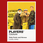 Only Fools and Horses Del Boy, Rodney and the yellow Reliant Regal of Trotters Independent Traders Icon Frame artwork in red