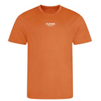 Essentials Collection t-shirt – orange men's t-shirt with black Essentials Collection letters and Players Couture logo on