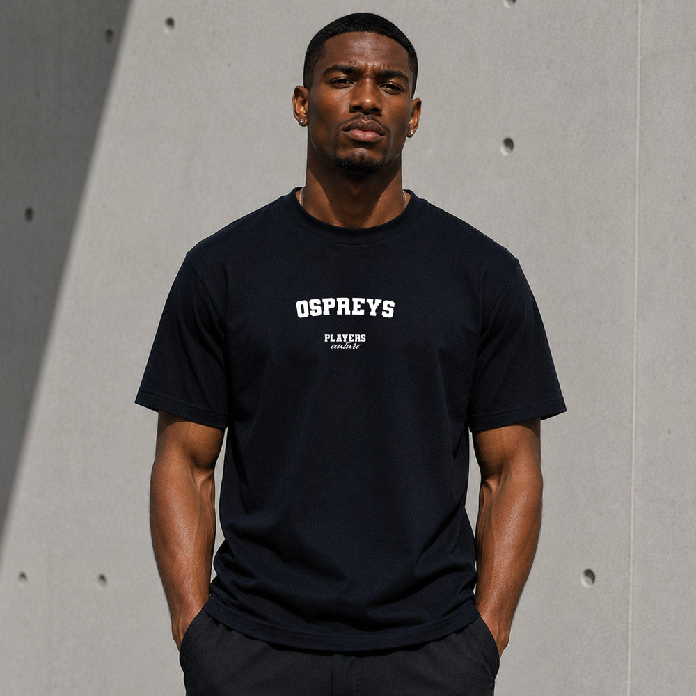 Ospreys Men's T-Shirt — lifestyle photo, Navy t-shirt