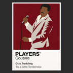 Otis Redding Otis Redding's tailored Southern soul style and urgent microphone stance Icon Frame artwork in black