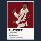 Otis Redding Otis Redding's tailored Southern soul style and urgent microphone stance Icon Frame artwork in navy