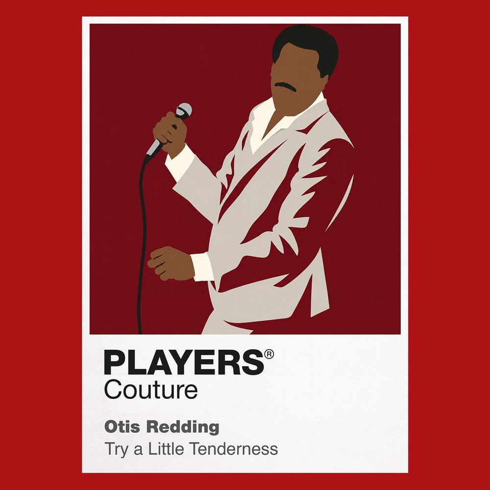 Otis Redding Otis Redding's tailored Southern soul style and urgent microphone stance Icon Frame artwork in red