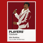 Otis Redding Otis Redding's tailored Southern soul style and urgent microphone stance Icon Frame artwork in red