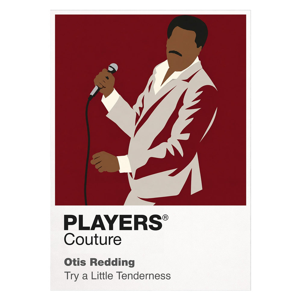 Otis Redding Otis Redding's tailored Southern soul style and urgent microphone stance Icon Frame artwork on white