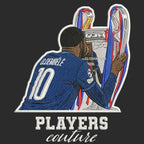 Ousmane Dembele Badge Men's Hoodie – black close-up detail shot of the Ousmane Dembele Players Couture logo design