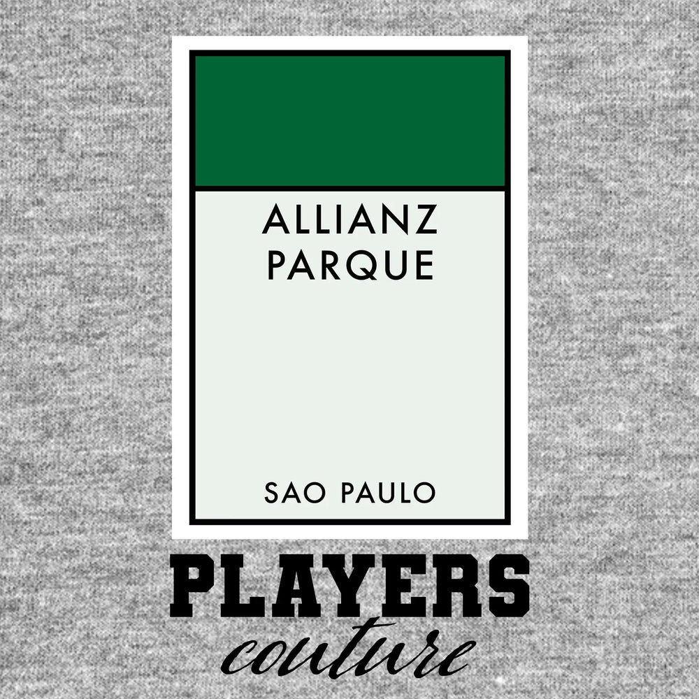 Palmeiras Monopoly Card hoodie – grey men's hoodie with black Palmeiras Monopoly Card letters and Players Couture logo on