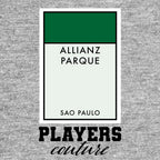 Palmeiras Monopoly Card hoodie – grey men's hoodie with black Palmeiras Monopoly Card letters and Players Couture logo on