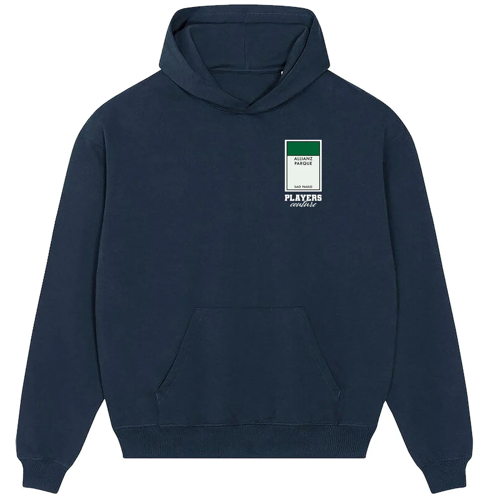 Palmeiras Monopoly Card hoodie – red men's hoodie with white Palmeiras Monopoly Card letters and Players Couture logo on the