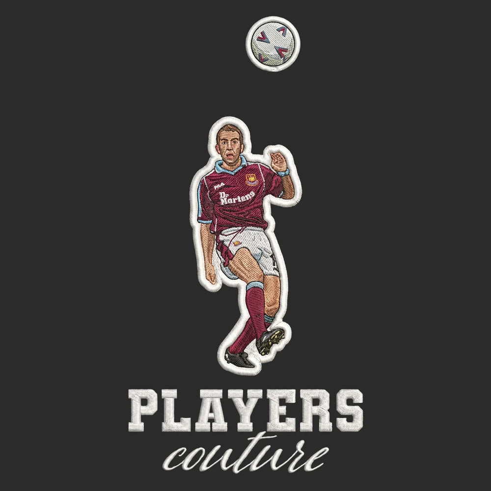 Paolo Di Canio Badge Men's Hoodie – white close-up detail shot of the Paolo Di Canio Players Couture logo design