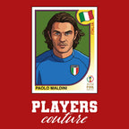 Paolo Maldini 2002 World Cup Sticker Men's T-Shirt – red close-up detail shot of the Paolo Maldini 2002 World Cup Players