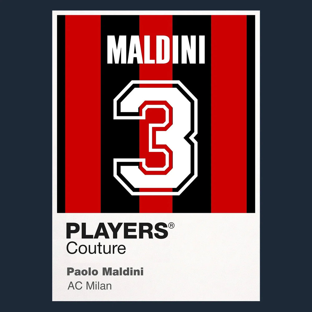 Paolo Maldini 3 Football Shirt Frame Men's Hoodie – navy close-up detail shot of the Paolo Maldini Players Couture logo