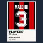 Paolo Maldini 3 Football Shirt Frame Men's Hoodie – navy close-up detail shot of the Paolo Maldini Players Couture logo