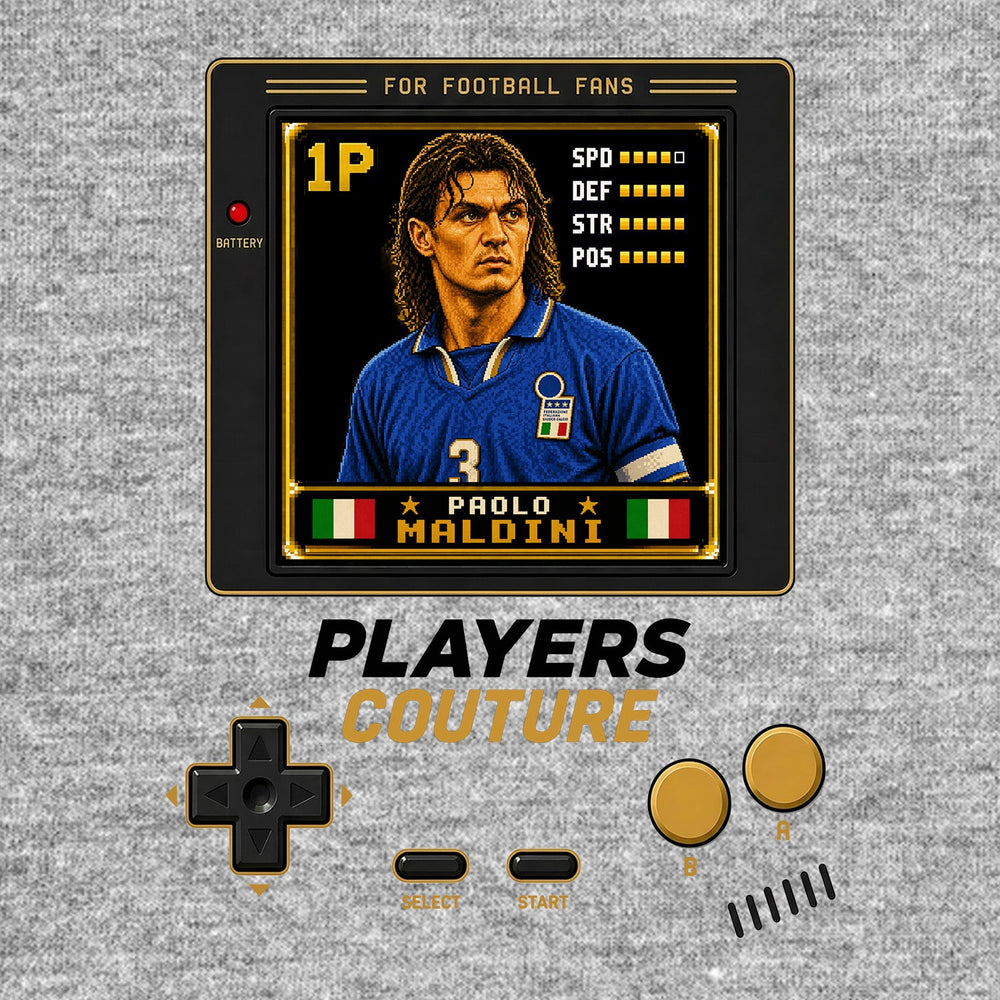 Paolo Maldini 1P 8-Bit t-shirt retro gaming design by Players Couture