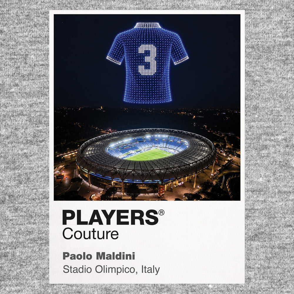 Paolo Maldini Italy number 3 Icons in Lights Frame artwork in grey