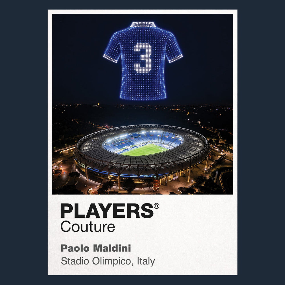 Paolo Maldini Italy number 3 Icons in Lights Frame artwork in navy
