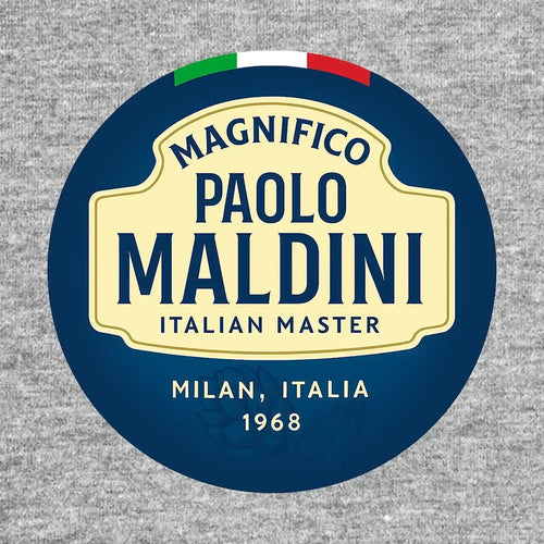 Paolo Maldini Logo Men's T-Shirt – grey close-up detail shot of the Paolo Maldini Players Couture logo design