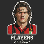Paolo Maldini Badge Men's Hoodie – black close-up detail shot of the Paolo Maldini Players Couture logo design