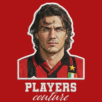 Paolo Maldini Badge Men's Hoodie – red close-up detail shot of the Paolo Maldini Players Couture logo design