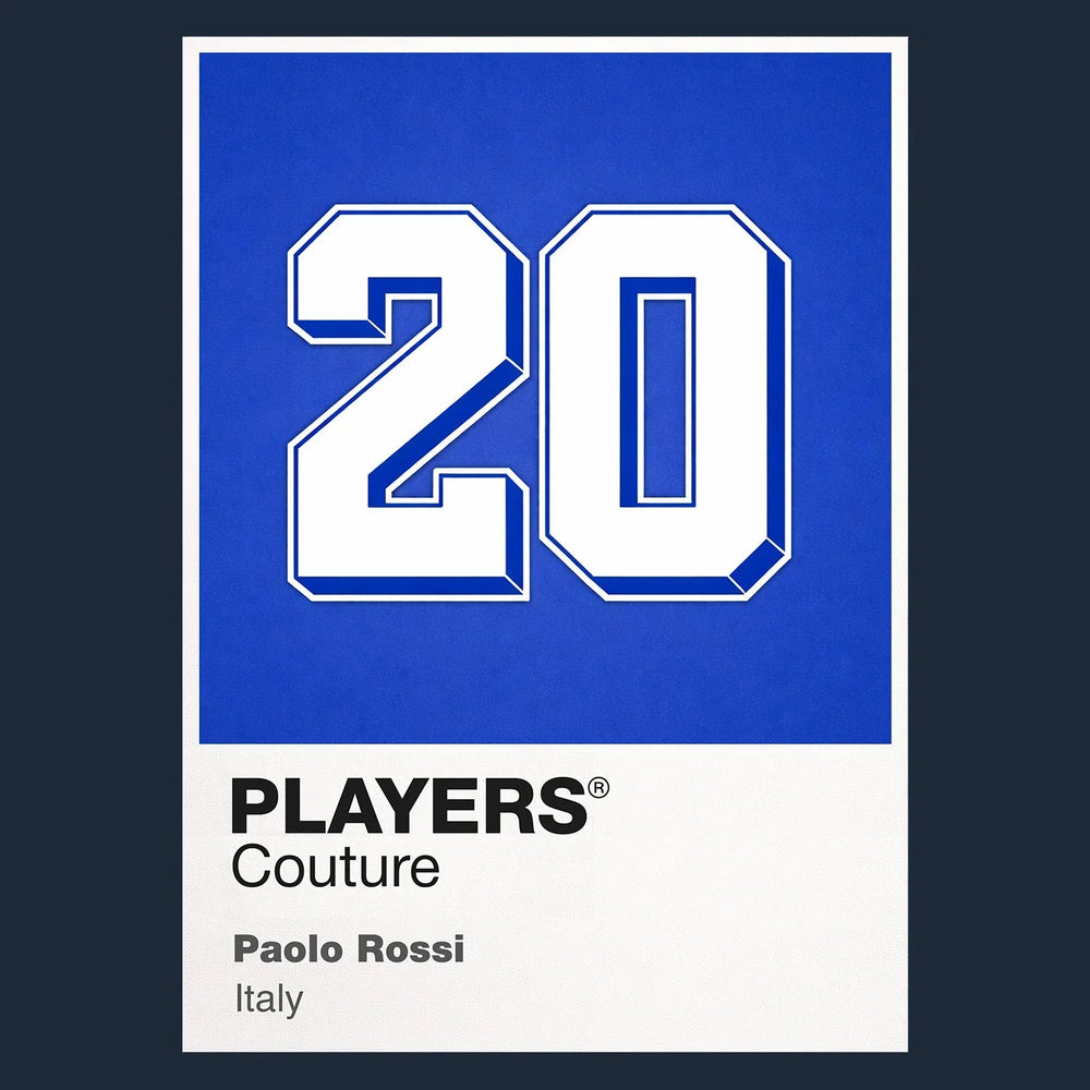 Paolo Rossi 20 Football Shirt Frame Men's Hoodie – navy close-up detail shot of the Paolo Rossi Players Couture logo design