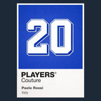 Paolo Rossi 20 Football Shirt Frame Men's Hoodie – navy close-up detail shot of the Paolo Rossi Players Couture logo design