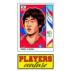 Park Ji Sung World Cup Sticker Men's T-Shirt – close-up detail shot of the Park Ji Sung World Cup Players Couture logo design