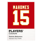Patrick Mahomes 15 Jersey Frame Men's T-Shirt – white close-up detail shot of the Patrick Mahomes Players Couture logo design