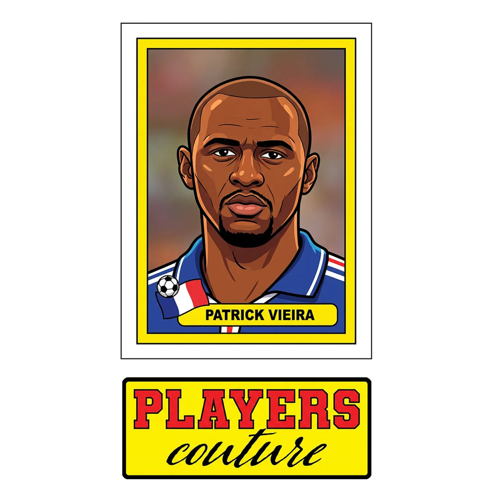 Patrick Vieira World Cup Sticker Men's T-Shirt – close-up detail shot of the Patrick Vieira World Cup Players Couture logo