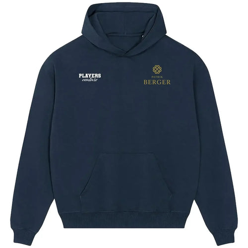 Patrik Berger hoodie – navy men's hoodie featuring the Patrik Berger Players Couture logo