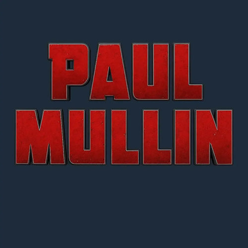 Paul Mullin Logo Men's Hoodie – navy close-up detail shot of the Paul Mullin Players Couture logo design