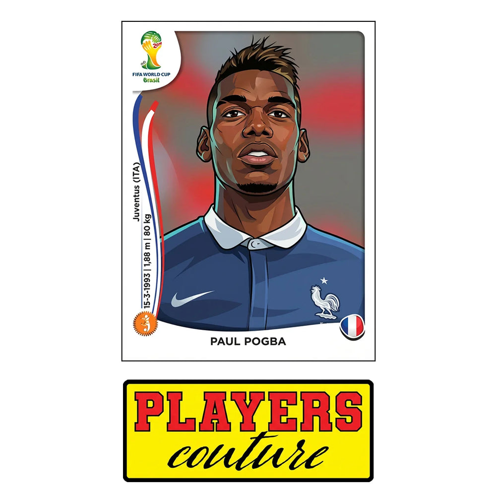 Paul Pogba World Cup Sticker Men's T-Shirt – close-up detail shot of the Paul Pogba World Cup Players Couture logo design