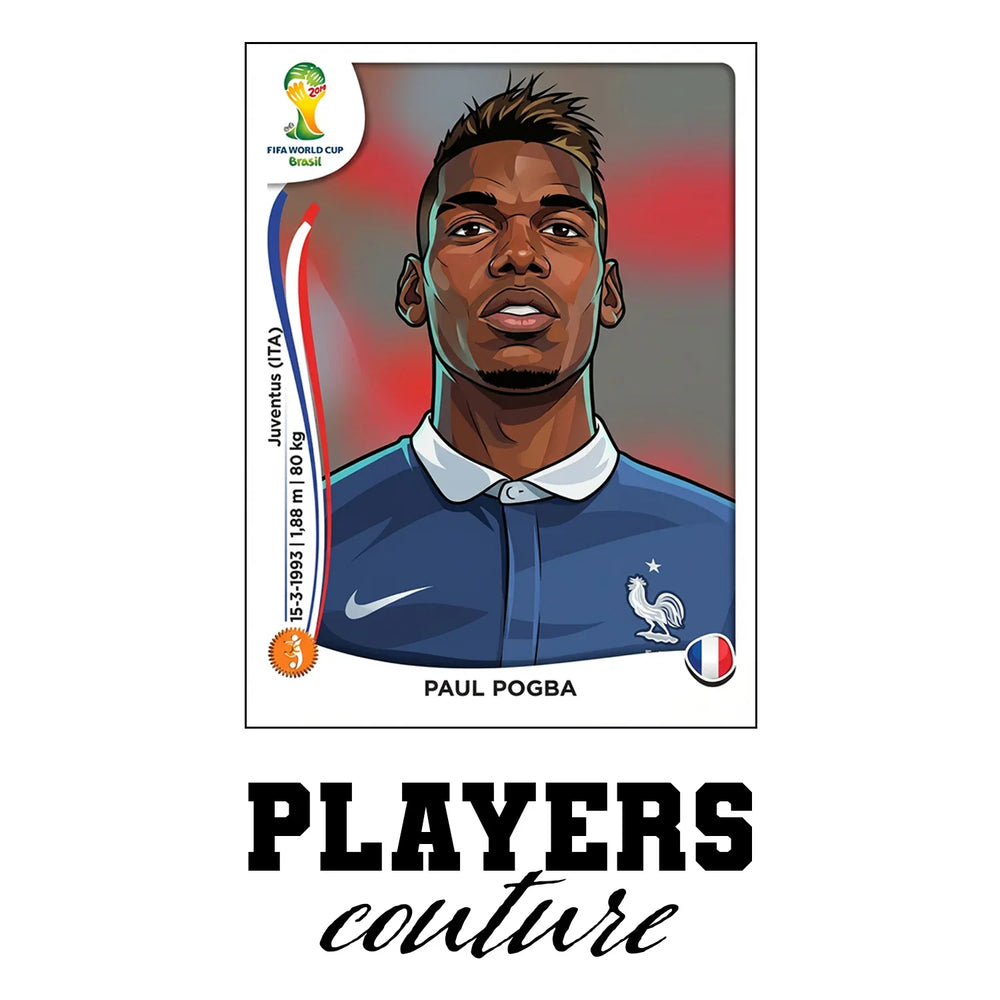Paul Pogba World Cup Sticker Men's T-Shirt – white close-up detail shot of the Paul Pogba Players Couture logo design