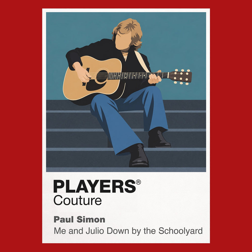 Paul Simon Paul Simon's understated guitarist-songwriter silhouette across six decades Icon Frame artwork in red