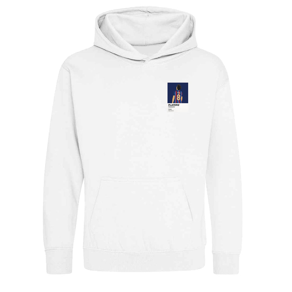 Pedri Barcelona Icon Frame Kids Hoodie — White