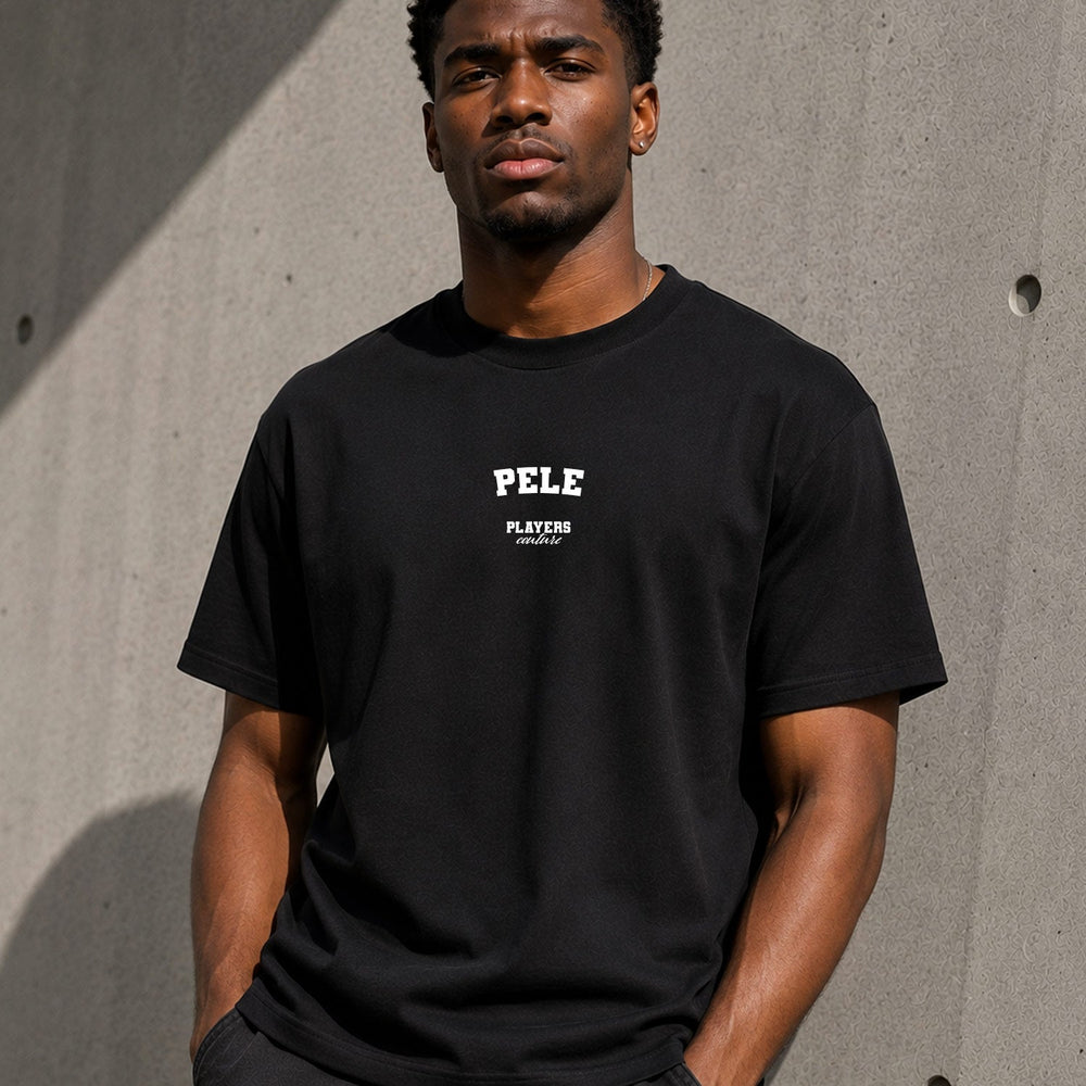 Pele Men's T-Shirt — lifestyle photo, Black t-shirt