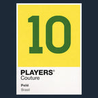 Pele 10 Football Shirt Frame Men's Hoodie – navy close-up detail shot of the Pele Players Couture logo design