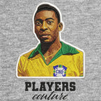 Pele Badge Men's Hoodie – grey close-up detail shot of the Pele Players Couture logo design