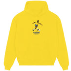 Pele hoodie – yellow men's hoodie with black Pele letters and Players Couture logo on the chest