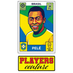 Pele World Cup Sticker Men's T-Shirt – close-up detail shot of the Pele World Cup Players Couture logo design
