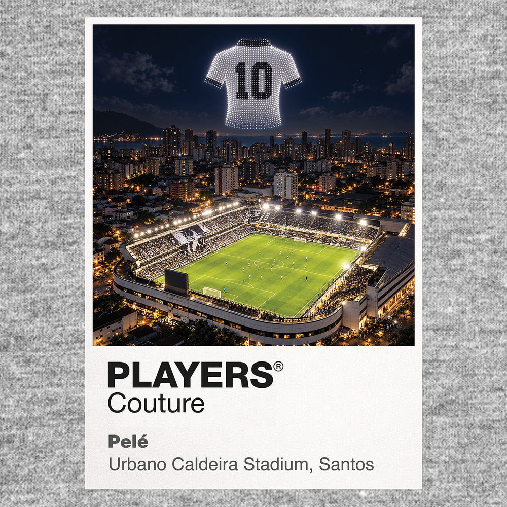 Pele Santos number 10 Icons in Lights Frame artwork in grey