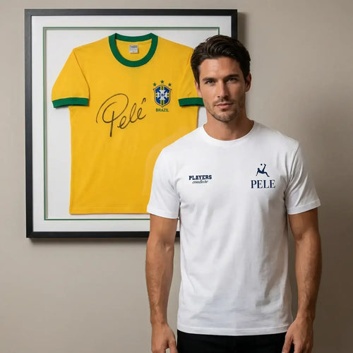 Pele Logo Men's T-Shirt – close-up detail shot of the Pele Players Couture logo design