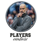 Pep Guardiola Badge Men's Hoodie – white close-up detail shot of the Pep Guardiola Players Couture logo design