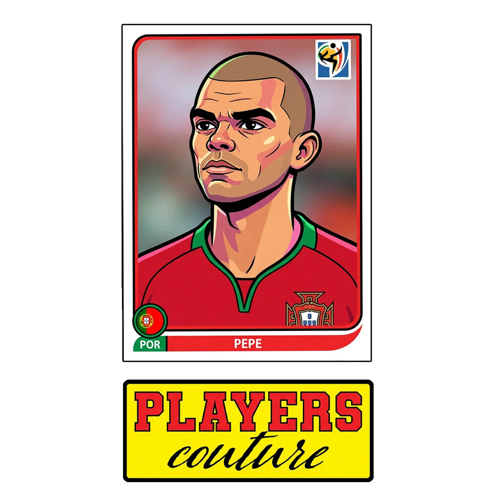 Pepe World Cup Sticker Men's T-Shirt – close-up detail shot of the Pepe World Cup Players Couture logo design