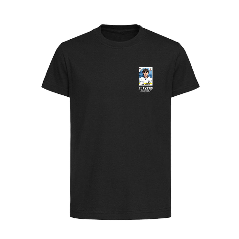 Peter Beardsley World Cup Sticker Kids T-Shirt – peter beardsley sticker kids black tshirt Players Couture design