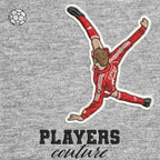 Peter Crouch Overhead Kick Badge Men's Hoodie – grey close-up detail shot of the Peter Crouch Overhead Kick Players Couture