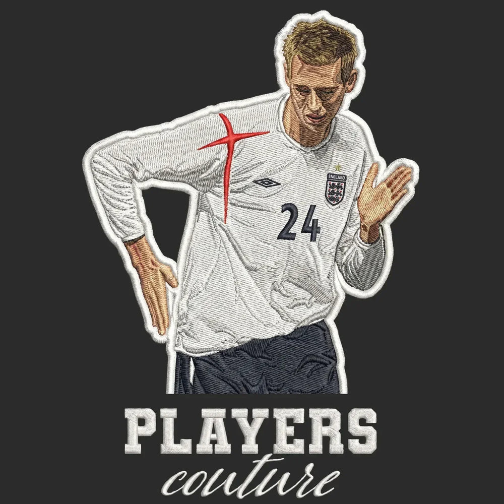 Peter Crouch Robot Badge Men's Hoodie – black close-up detail shot of the Peter Crouch Robot Players Couture logo design