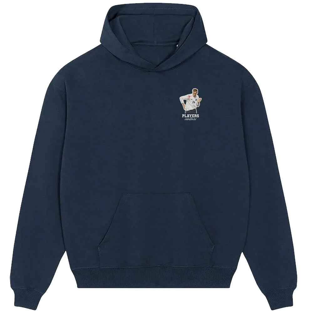 Peter Crouch Robot hoodie – navy men's hoodie featuring the Peter Crouch Robot Players Couture logo